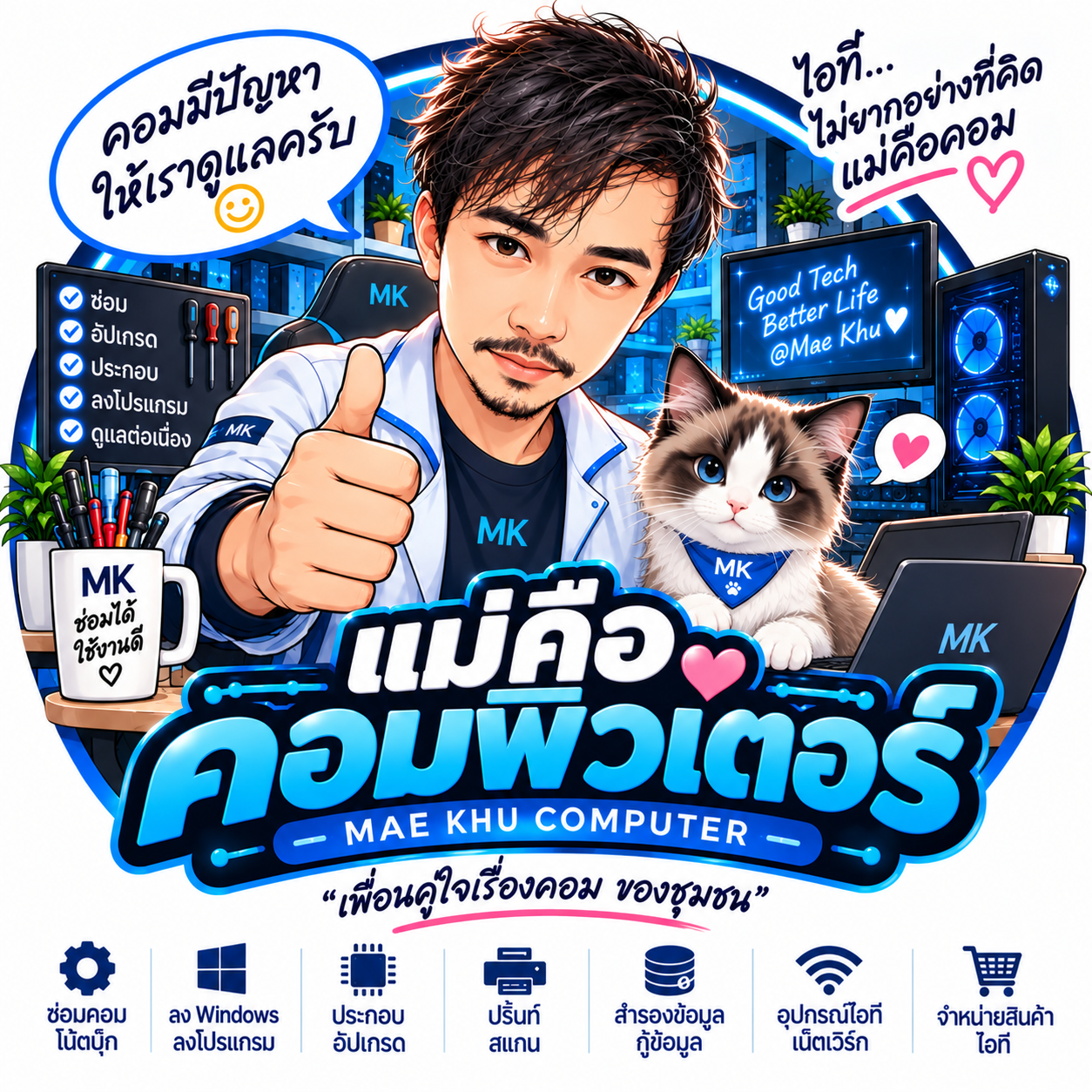 แม่คือคอมพิวเตอร์ MAE KHU COMPUTER ภาพแบรนด์ช่างและแมวคู่ใจ